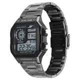 Sonata Hexa Digital Black Dial Grey Color Stainless Steel Strap Watch For Unisex 77134pm06w