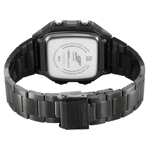 Sonata Hexa Digital Black Dial Grey Color Stainless Steel Strap Watch For Unisex 77134pm06w - KRISHNA WATCH COMPANY