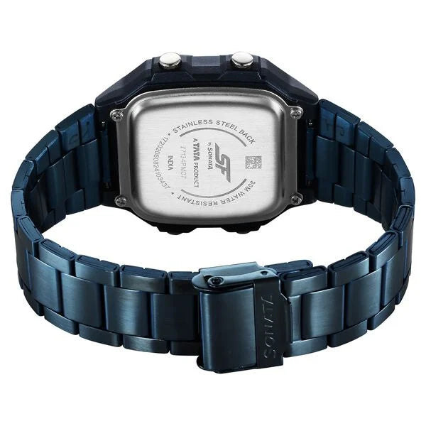 Sonata Hexa Digital Black Dial Blue Color Stainless Steel Strap Watch For Unisex 77134pm07w - KRISHNA WATCH COMPANY