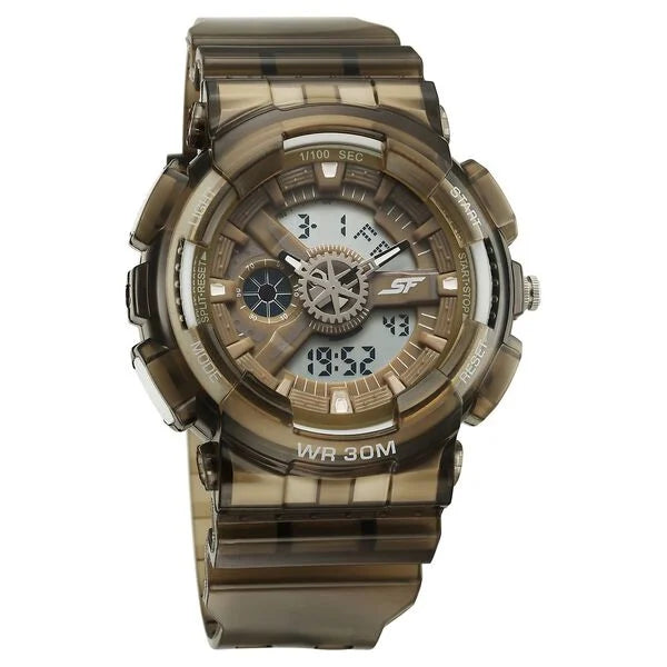 Sonata SF Spectra Quartz Digital Brown Dial Translucent Brown Polyether Strap Watch For Men 77137pp06