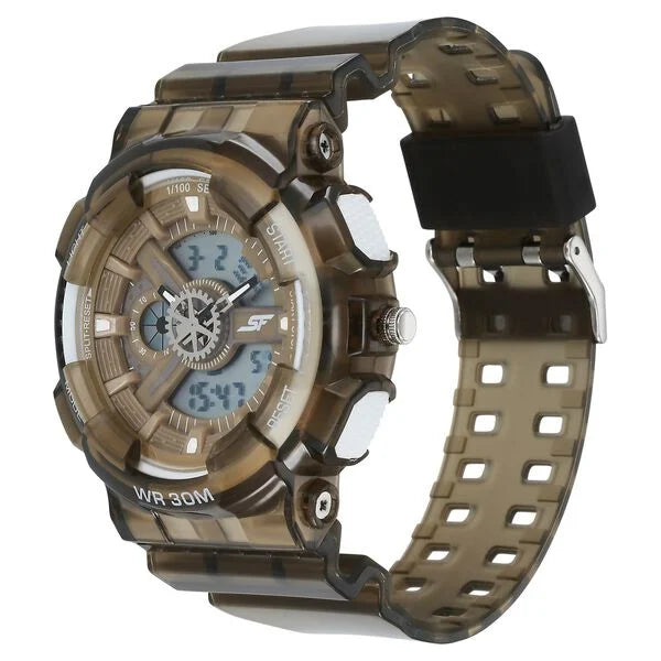 Sonata SF Spectra Quartz Digital Brown Dial Translucent Brown Polyether Strap Watch For Men 77137pp06 - KRISHNA WATCH COMPANY