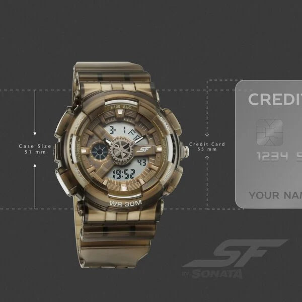Sonata SF Spectra Quartz Digital Brown Dial Translucent Brown Polyether Strap Watch For Men 77137pp06 - KRISHNA WATCH COMPANY