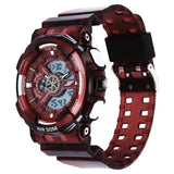 Sonata SF Spectra Quartz Digital Maroon Dial Translucent Maroon Polyether Strap Watch For Men 77137PP07