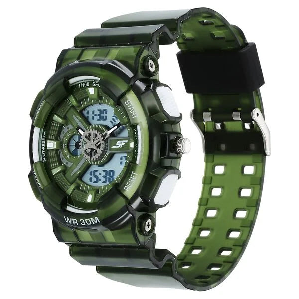 Sonata SF Spectra Quartz Digital Green Dial Translucent Green Polyether Strap Watch For Men 77137pp08
