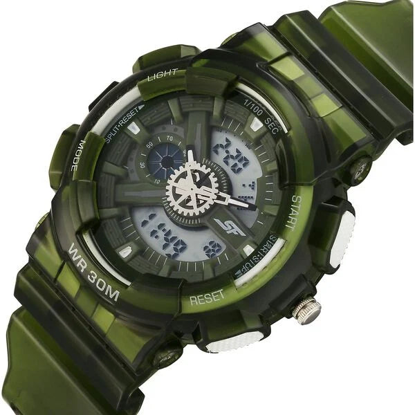Sonata SF Spectra Quartz Digital Green Dial Translucent Green Polyether Strap Watch For Men 77137pp08