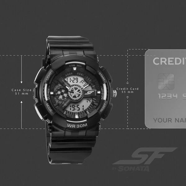 Sonata SF Spectra Quartz Digital Black Dial Translucent Black PU Strap Watch For Men 77137pp09 - KRISHNA WATCH COMPANY