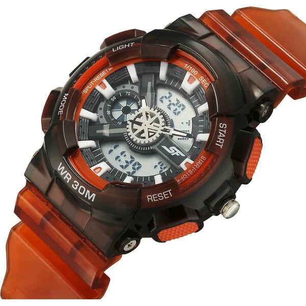 Sonata SF Spectra Quartz Digital Black Dial Translucent Orange PU Strap Watch For Men 77137pp10 - KRISHNA WATCH COMPANY