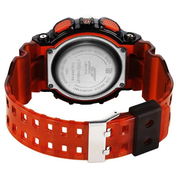 Sonata SF Spectra Quartz Digital Black Dial Translucent Orange PU Strap Watch For Men 77137pp10 - KRISHNA WATCH COMPANY