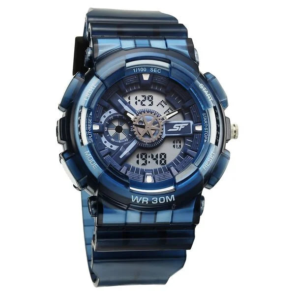 Sonata SF Spectra Quartz Digital Blue Dial Translucent Blue PU Strap Watch For Men 77137pp11 - KRISHNA WATCH COMPANY