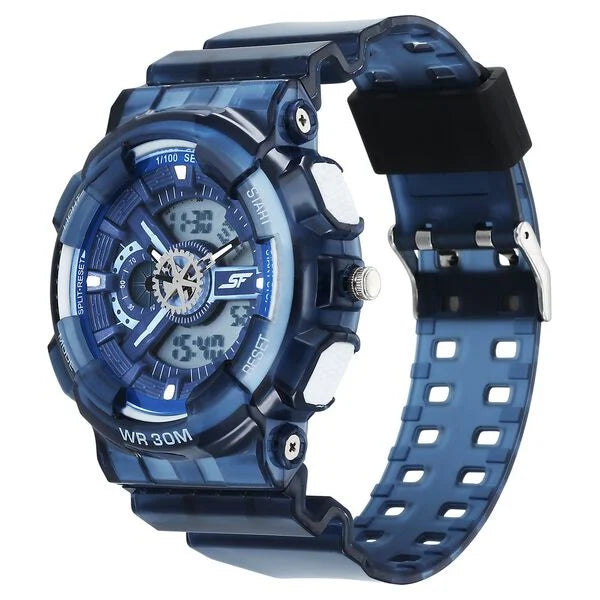 Sonata SF Spectra Quartz Digital Blue Dial Translucent Blue PU Strap Watch For Men 77137pp11 - KRISHNA WATCH COMPANY