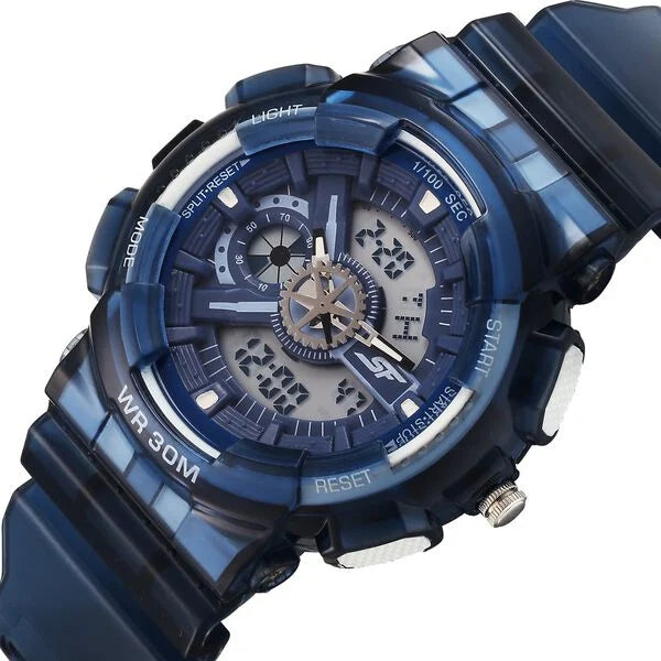 Sonata SF Spectra Quartz Digital Blue Dial Translucent Blue PU Strap Watch For Men 77137pp11 - KRISHNA WATCH COMPANY