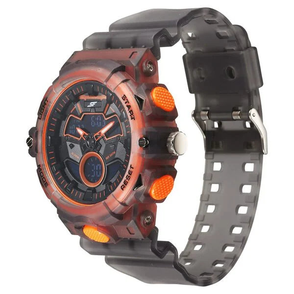 SF Analog Digital Orange Dial PU Strap Watch For Men 77138pp05w - KRISHNA WATCH COMPANY