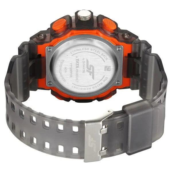 SF Analog Digital Orange Dial PU Strap Watch For Men 77138pp05w - KRISHNA WATCH COMPANY