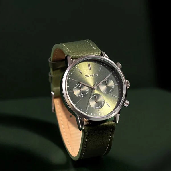 Sonata Quartz Multifunction Green Dial Green Watch For Men - 77139SL02 - KRISHNA WATCH COMPANY