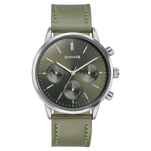 Sonata Quartz Multifunction Green Dial Green Watch For Men - 77139SL02 - KRISHNA WATCH COMPANY