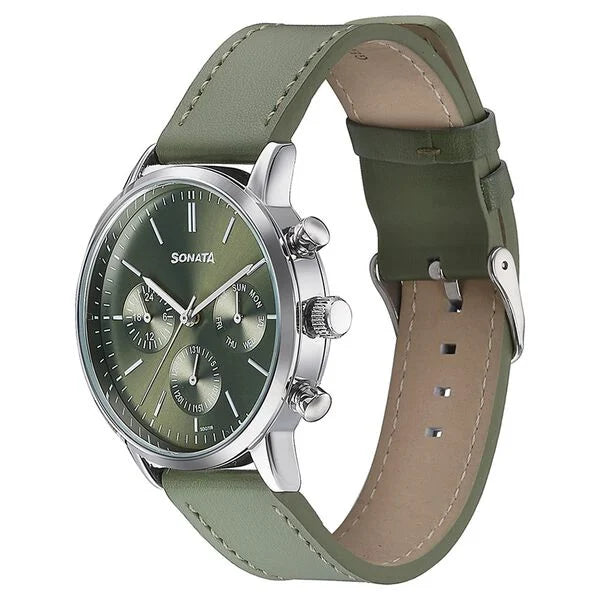 Sonata Quartz Multifunction Green Dial Green Watch For Men - 77139SL02 - KRISHNA WATCH COMPANY