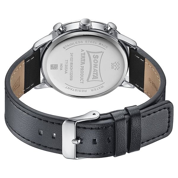 Sonata Quartz Multifunction Black Dial Black Leather Strap Watch For Men 77139sl03 - KRISHNA WATCH COMPANY