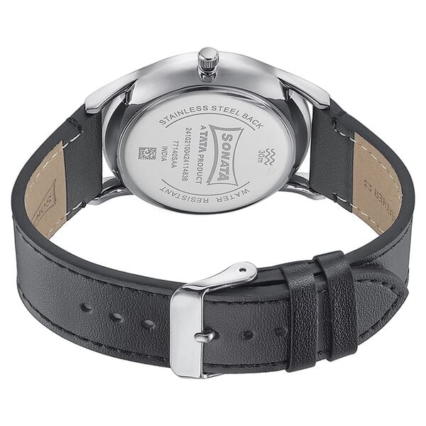 Sonata Quartz Analog Silver Dial Black Leather Strap Watch For Men 77140sl01 - KRISHNA WATCH COMPANY