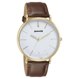Sonata Quartz Analog White Dial Brown Leather Strap Watch For Men 77143yl01