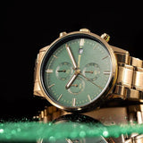 Sonata Quartz Multifunction Green Dial Golden Stainless Steel Strap Watch For Men 77145ym01 - KRISHNA WATCH COMPANY