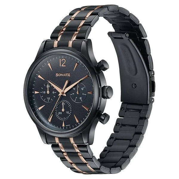 Sonata Wedding Edit Quartz Multifunction Black Dial Watch For Men - 77146KM02 - KRISHNA WATCH COMPANY