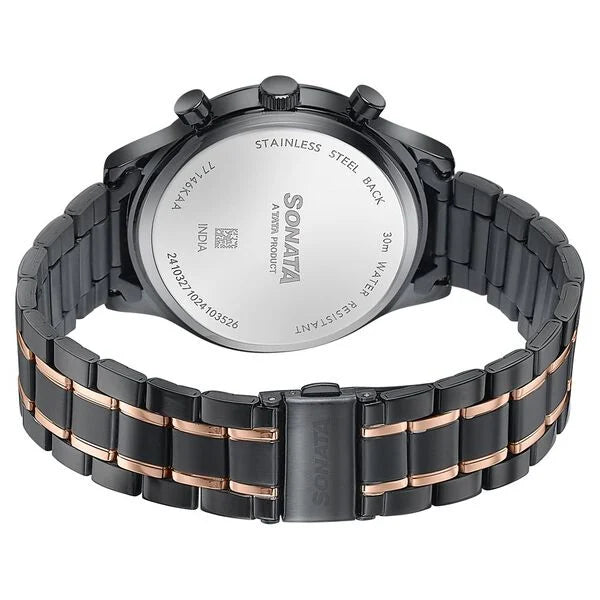 Sonata Wedding Edit Quartz Multifunction Black Dial Watch For Men - 77146KM02 - KRISHNA WATCH COMPANY