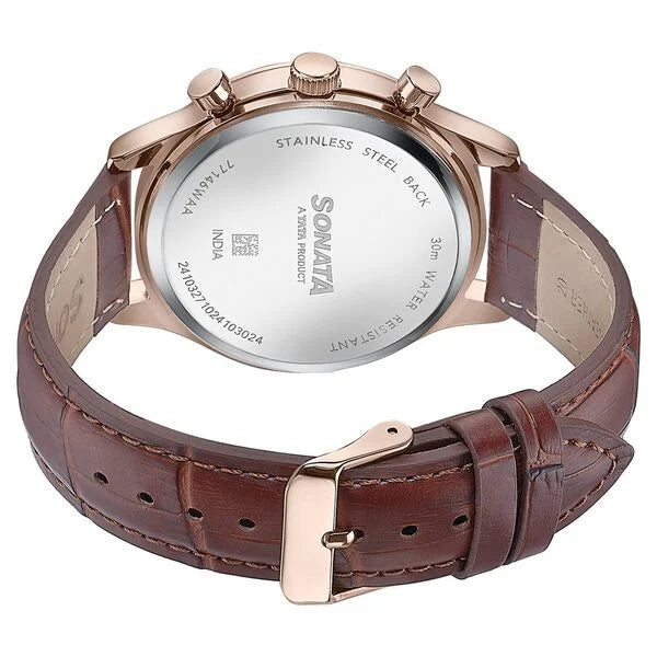 Sonata Wedding Edit Quartz Multifunction Pink Dial Leather Strap Watch For Men 77146wl01 - KRISHNA WATCH COMPANY