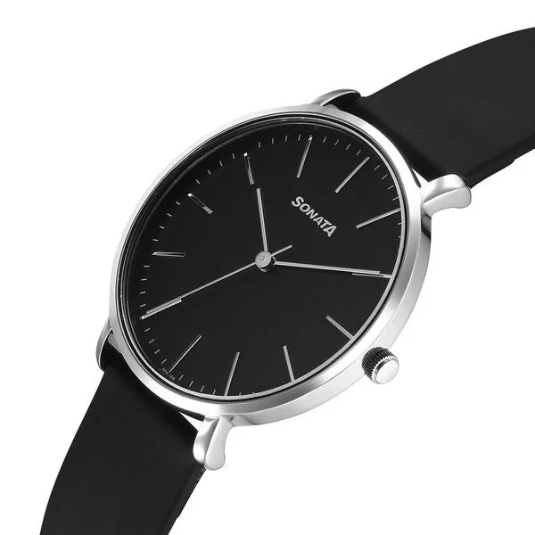Sonata Ascent Quartz Analog Black Dial Leather Strap Watch For Men 77150sl02 - KRISHNA WATCH COMPANY