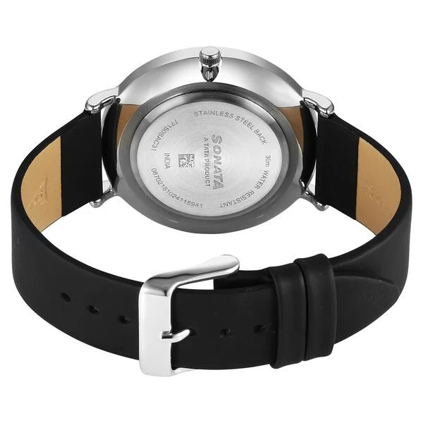 Sonata Ascent Quartz Analog Black Dial Leather Strap Watch For Men 77150sl02 - KRISHNA WATCH COMPANY