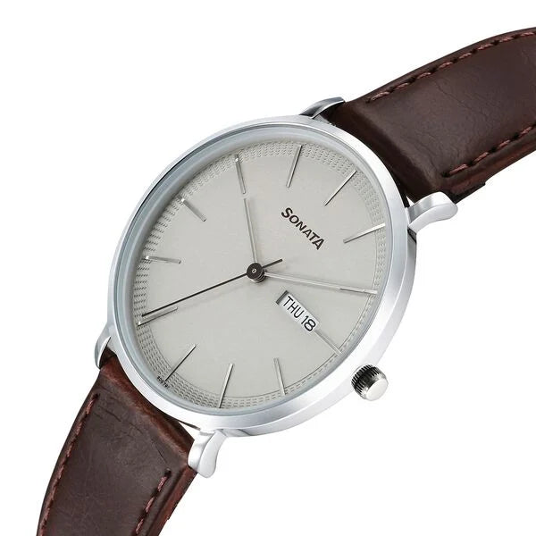 Sonata Ascent Quartz Analog with Day and Date Watch For Men 77150sl05 - KRISHNA WATCH COMPANY
