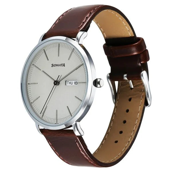 Sonata Ascent Quartz Analog with Day and Date Watch For Men 77150sl05 - KRISHNA WATCH COMPANY