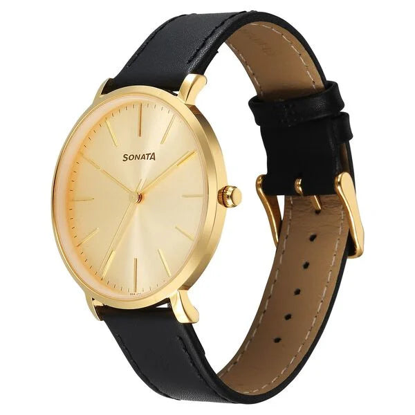 Sonata Traditional Essentials Champagne Dial Watch For Men - 77150YL01W - KRISHNA WATCH COMPANY