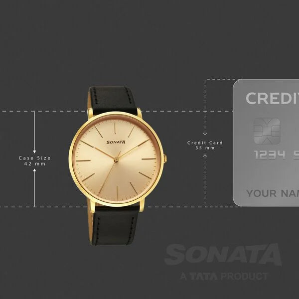 Sonata Traditional Essentials Champagne Dial Watch For Men - 77150YL01W - KRISHNA WATCH COMPANY