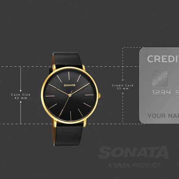 Sonata Traditional Essentials Black Dial Watch For Men - 77150YL02W - KRISHNA WATCH COMPANY