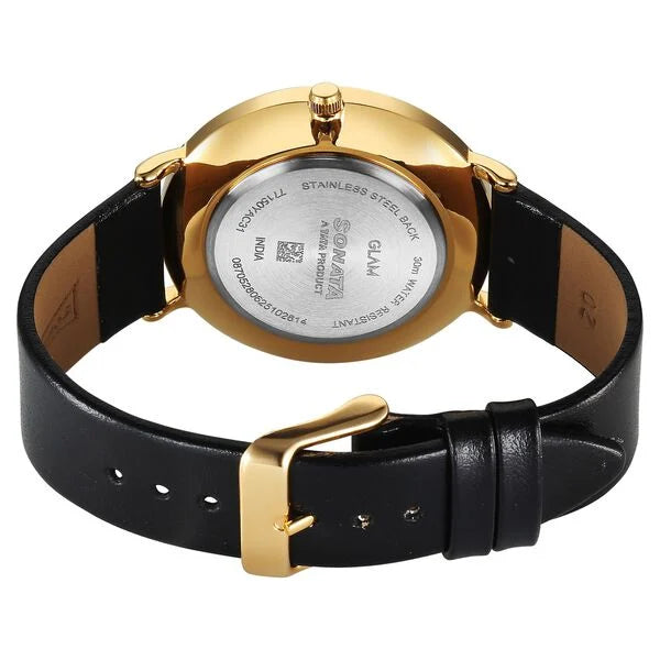 Sonata Traditional Essentials Black Dial Watch For Men - 77150YL02W - KRISHNA WATCH COMPANY