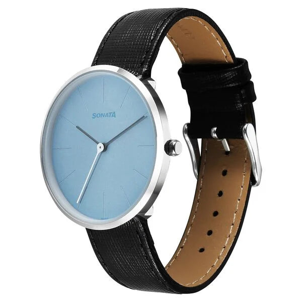 Sonata Ascent Quartz Analog Blue Dial Leather Strap Watch For Men 77152sl03 - KRISHNA WATCH COMPANY