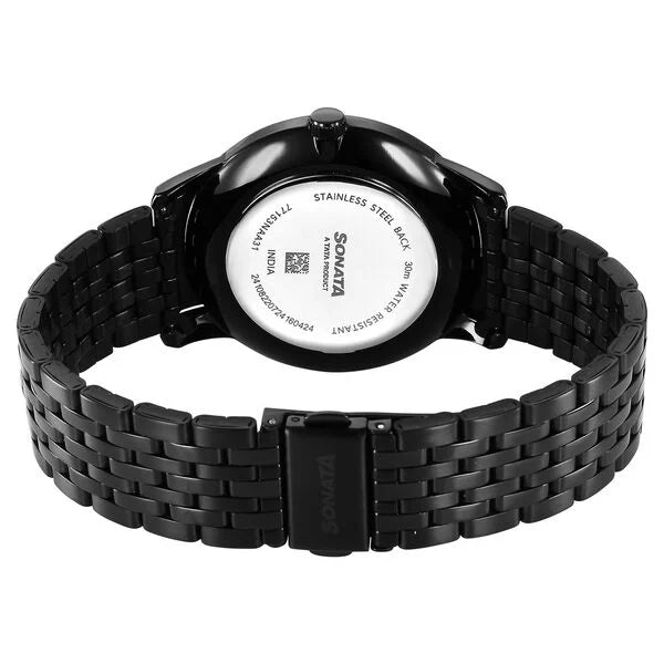 Sonata Wedding Quartz Analog Black Dial Stainless Steel Strap Watch For Men 77153nm01 - KRISHNA WATCH COMPANY