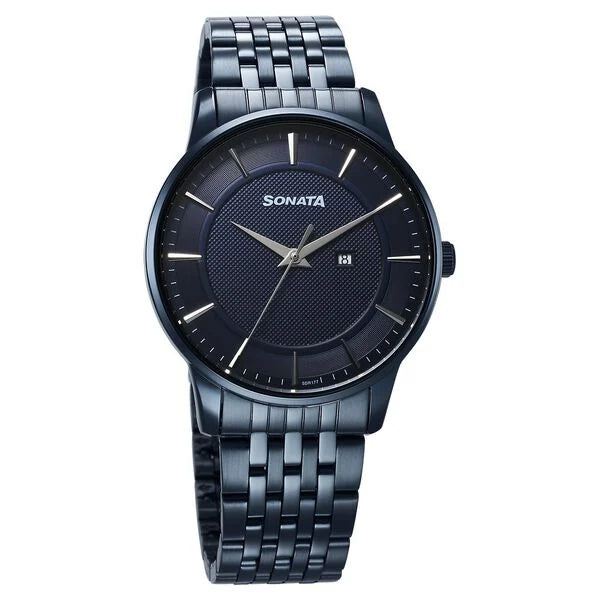 Sonata Wedding Quartz Analog Blue Dial Stainless Steel Strap Watch For Men 77153qm01 - KRISHNA WATCH COMPANY