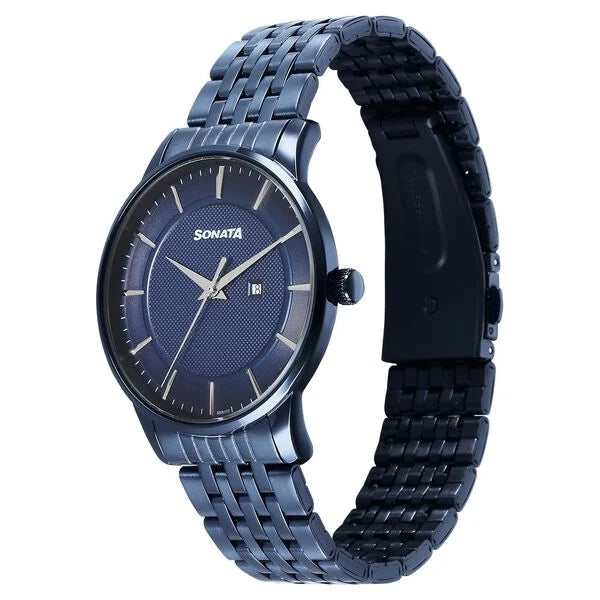 Sonata Wedding Quartz Analog Blue Dial Stainless Steel Strap Watch For Men 77153qm01 - KRISHNA WATCH COMPANY