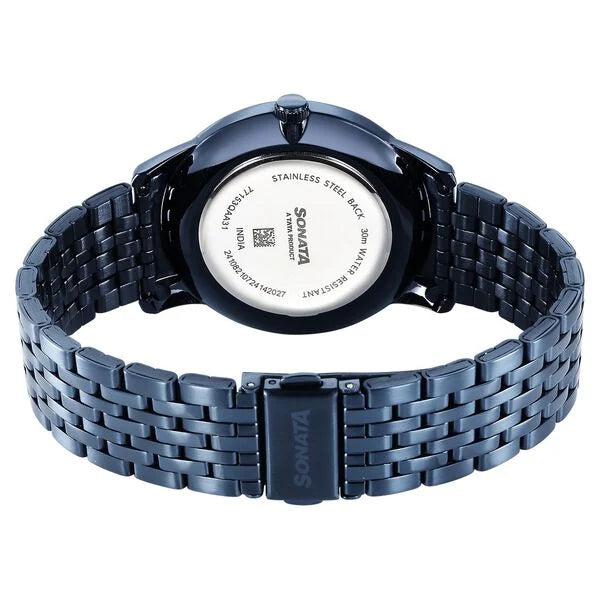 Sonata Wedding Quartz Analog Blue Dial Stainless Steel Strap Watch For Men 77153qm01 - KRISHNA WATCH COMPANY