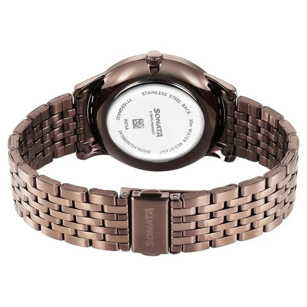 Sonata Wedding Quartz Analog Brown Dial Stainless Steel Strap Watch For Men 77153qm02 - KRISHNA WATCH COMPANY