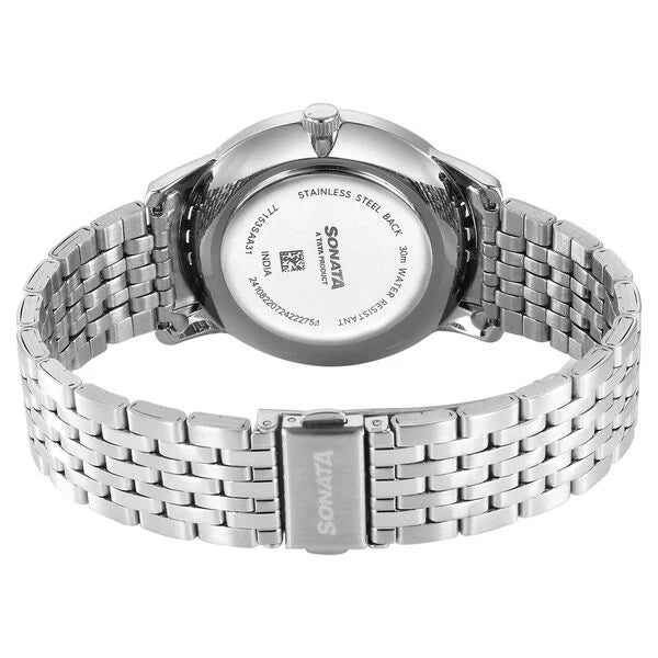 Sonata Wedding Quartz Analog Black Dial Stainless Steel Strap Watch For Men 77153sm01 - KRISHNA WATCH COMPANY