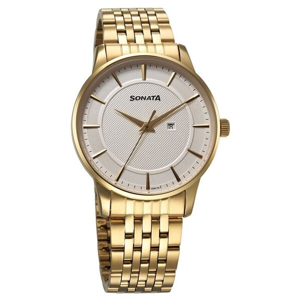 Sonata Wedding Quartz Analog Watch For Men - 77153YM01 - KRISHNA WATCH COMPANY
