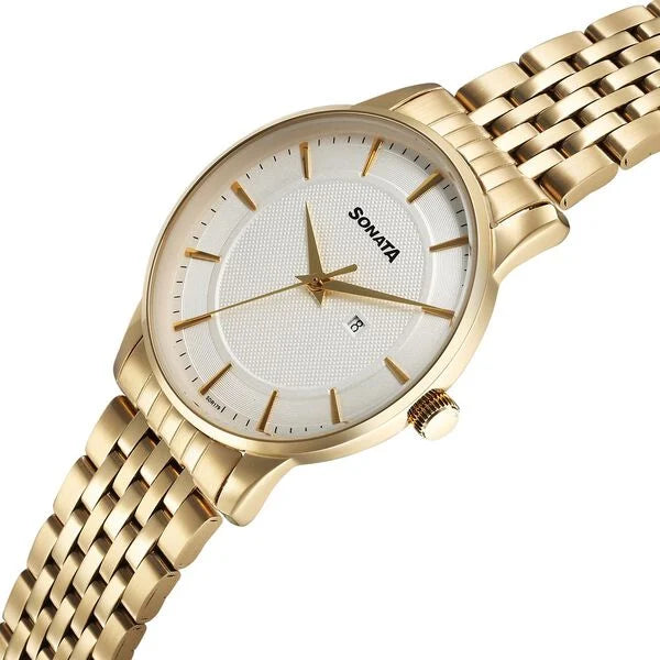 Sonata Wedding Quartz Analog Watch For Men - 77153YM01 - KRISHNA WATCH COMPANY