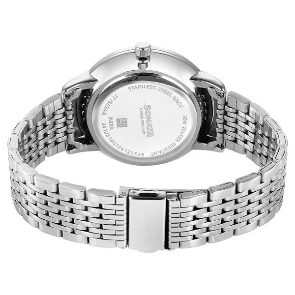 Sonata Wedding Quartz Analog Blue Dial Stainless Steel Strap Watch For Men 77156sm01 - KRISHNA WATCH COMPANY