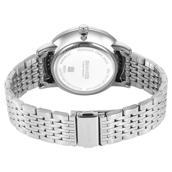 Sonata Wedding Quartz Analog Green Dial Stainless Steel Strap Watch For Men 77156SM02 - KRISHNA WATCH COMPANY