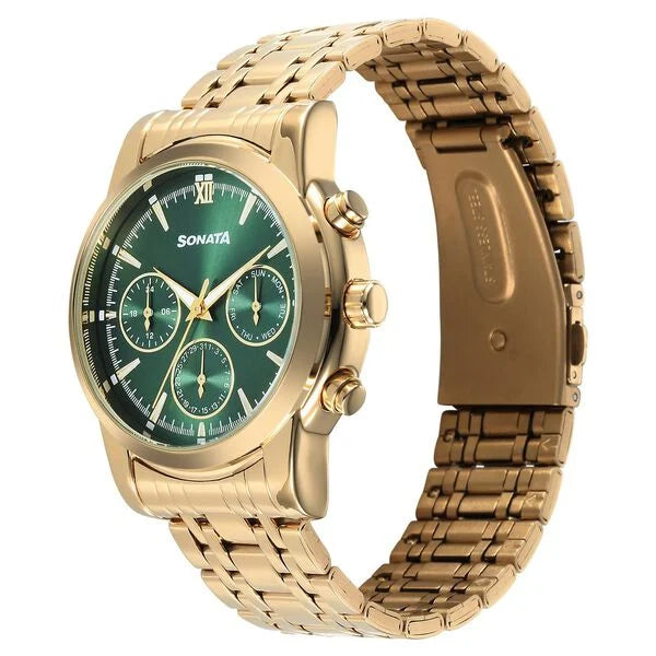 Sonata Wedding Multifunction Green Dial Stainless Steel Strap Watch For Men 77158ym01 - KRISHNA WATCH COMPANY