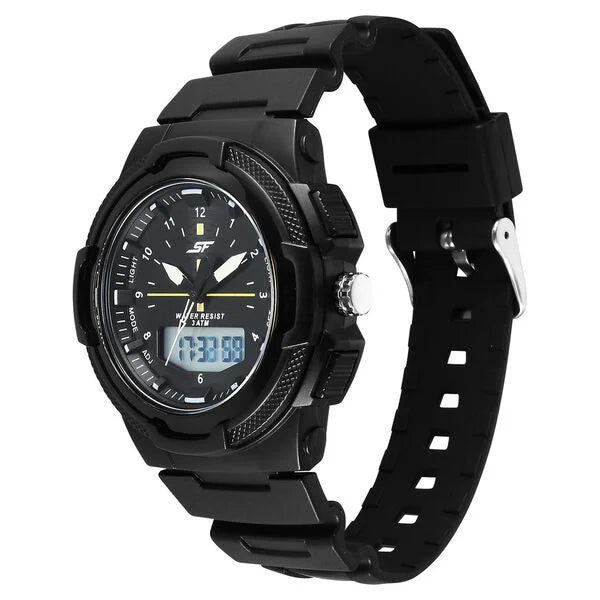 SF Maverick Quartz Digital Ana Digi Black Dial PU Strap Watch For Men 77160pp02 - KRISHNA WATCH COMPANY