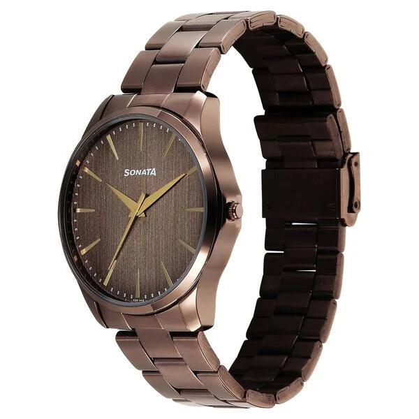 Sonata Traditional Essentials Brown Dial Watch For Men - 77163QM01W - KRISHNA WATCH COMPANY