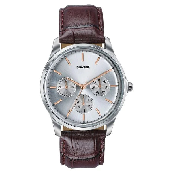 Sonata Men's Work Wear silver dial Watch - 77163SL03